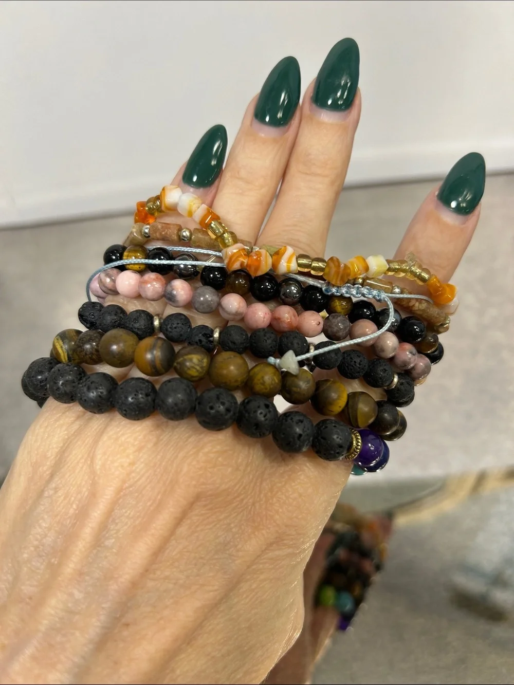 Bundle of 8 Multi-Color Stone Beaded Stretch Bracelets